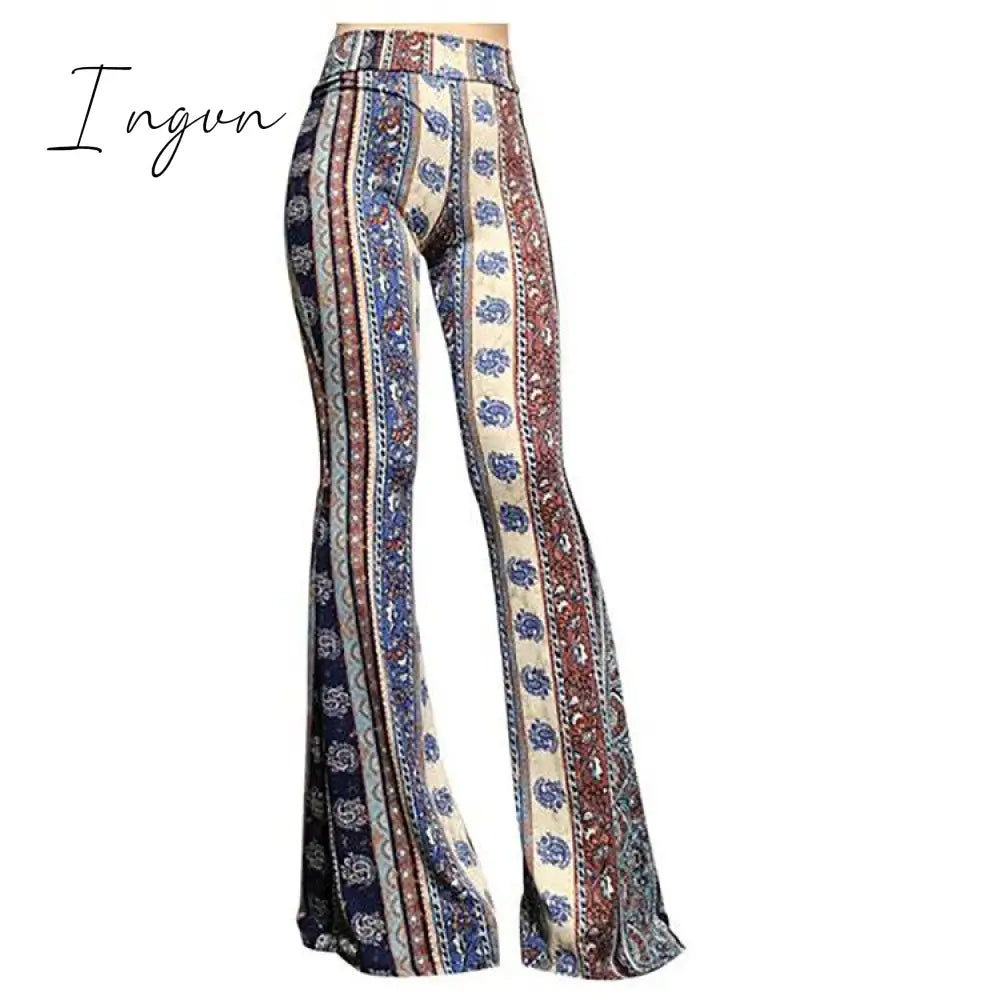 Ingvn - Spring Autumn Bell Bottom Pants Women Streetwear Flare Pants Beach Trousers Ladies Fashion Elastic Print Slim Pants