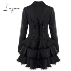 Ingvn - Trench Coat Women's Aaymmetric Lace Hem Tops Steampunk Victorian Swallow Tail Trench Coat Double-Breasted Female Thin Outwear
