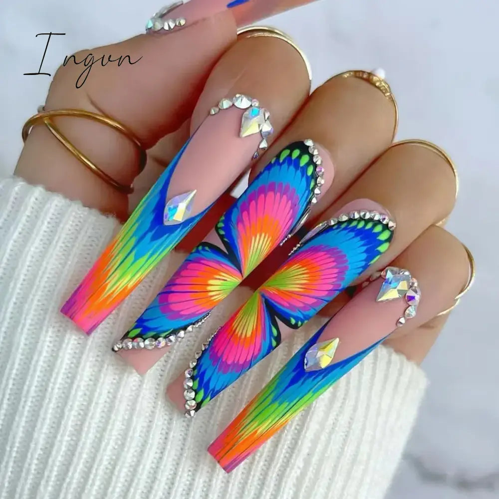 24pcs Artifical Bails With Glue Fake Nail Tips With Design Detachable Press On Nails Long Fake Nail Finished Nail Piece Sticker