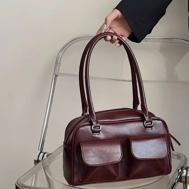 INGVN  Vintage Tender Preppy Girls Shoulder Bags Streetwear Fashion All Match Handbags Women Casual Solid Underarm Bag Y2k Aesthetic