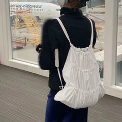 Ingvn  White Drawstring Backpack for Women  Korean Lazy Style Drawstring Backpack, Lightweight Nylon Water-repellent Backpack