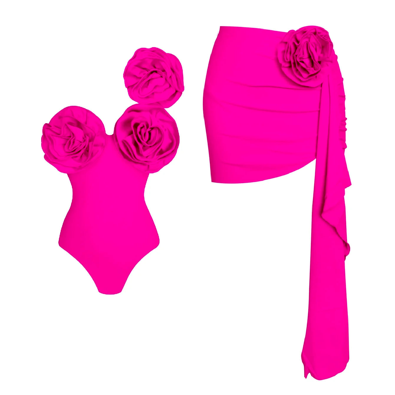 Red Flower One Piece Swimwear With Cover Up Trend Swimsuit 2025 Sexy Biquini Luxury Woman Swimsuit Beach Outing Bodysuit Bathsui