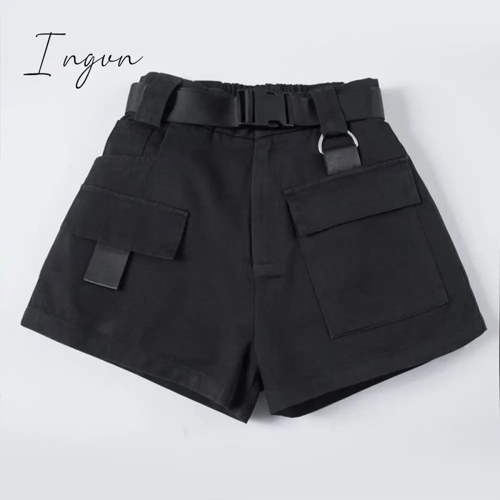 Ingvn - High Waist Cargo Shorts With Pocket Buckle Belt