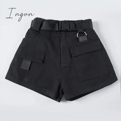 Ingvn - High Waist Cargo Shorts With Pocket Buckle Belt