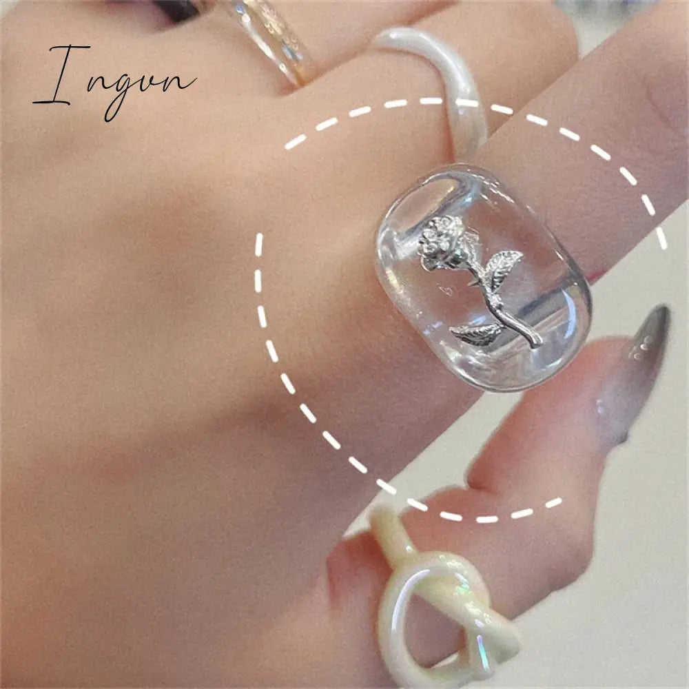 Trend Irregular Colorful Chic Pink Flower Ring for Women Fashion Y2K Cute Resin Ring Statement Aesthetic Jewelry Friend Gifts