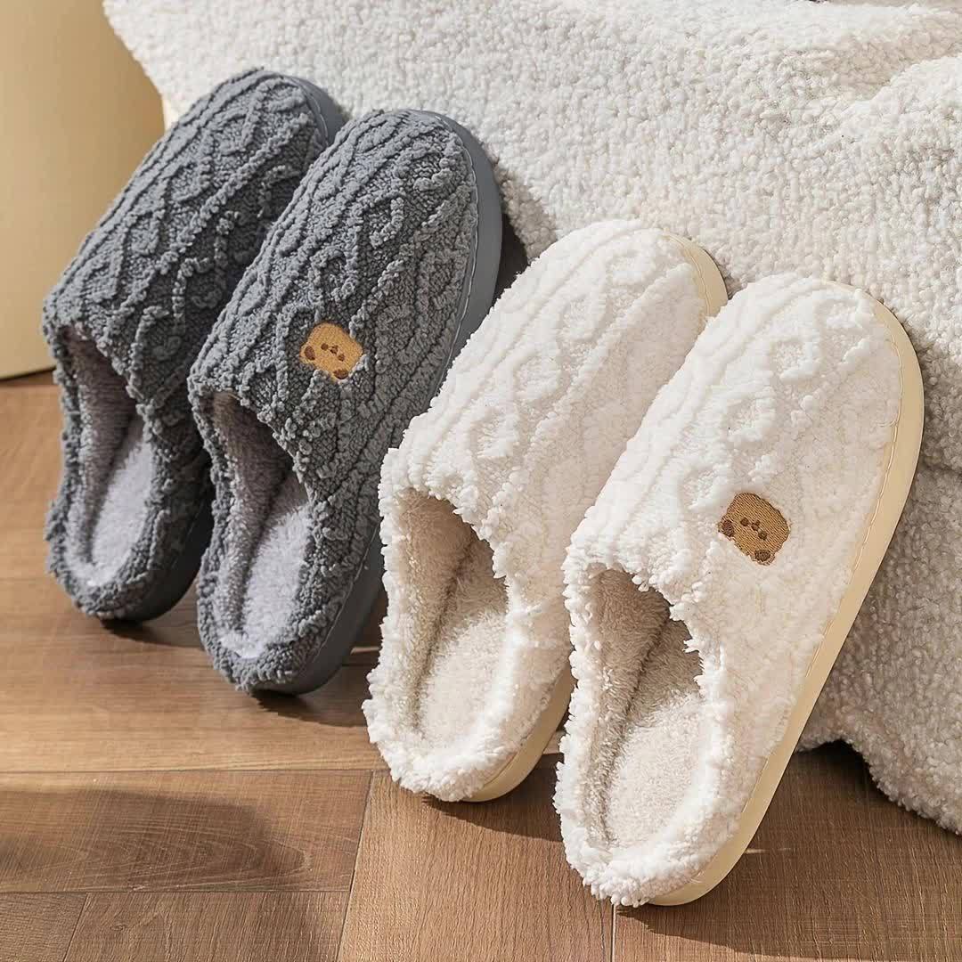 Cozy Stripe Fuzzy Slippers - Soft Fabric Upper, Non-Slip TPR Sole, Slip-On Design, Warm and Plush for Winter, Casual Stripe Pattern, Fabric Insole, Positioning Printing, All-Season Wear