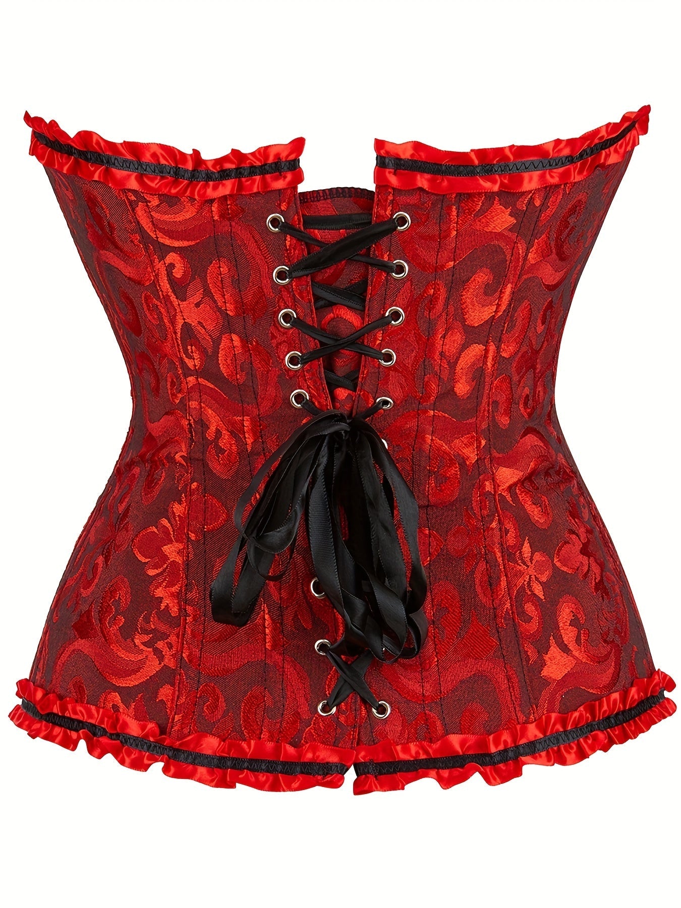 Flirty Ruffle Strapless Corset Bustier - Firm Tummy Control with Lace-Up Back - Luxurious Jacquard Womens Shapewear