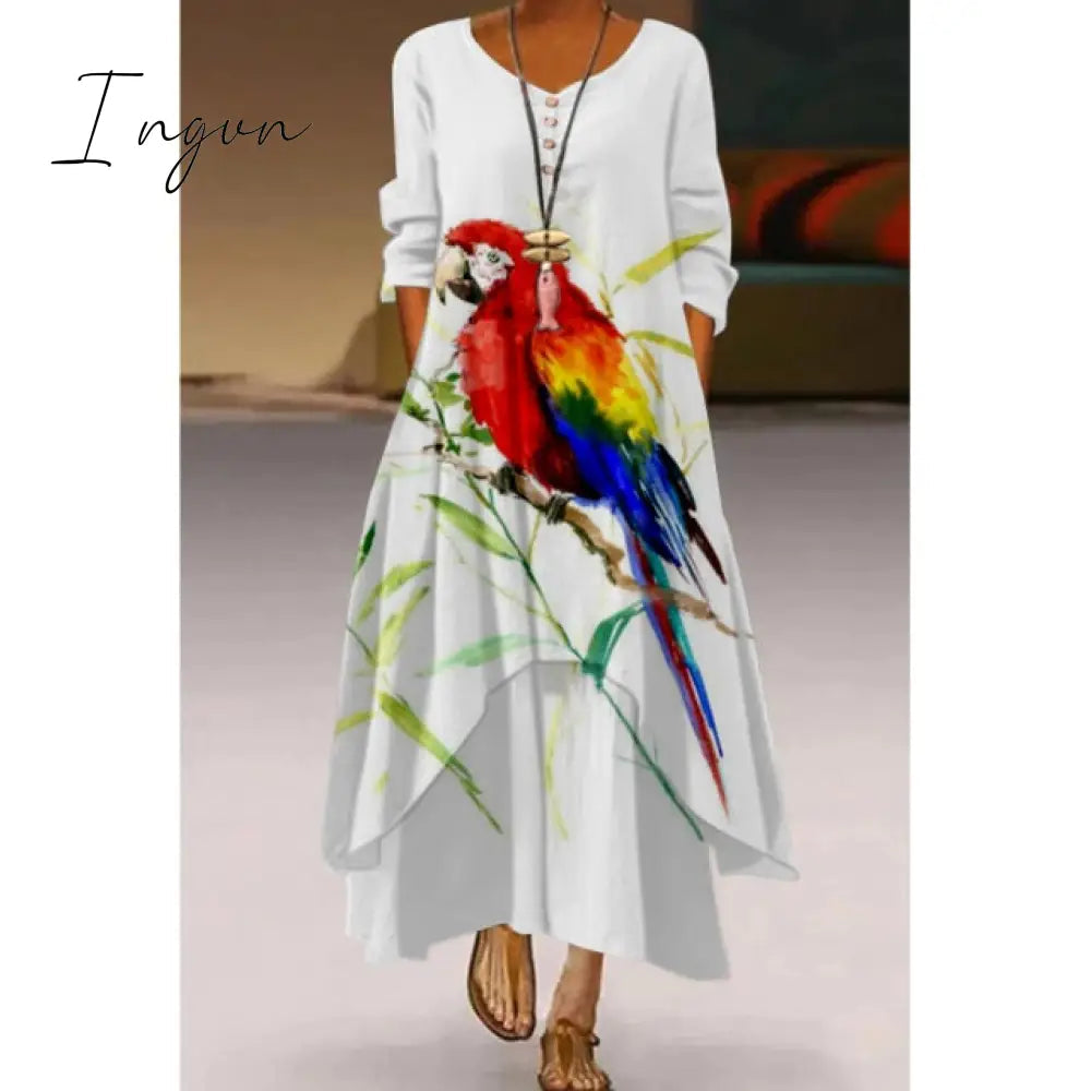 Ingvn - Fashion Summer Maxi Dress Women's Printed Sundress Casual Short Sleeve Vestidos Female High Waist Robe Femme midi elbise
