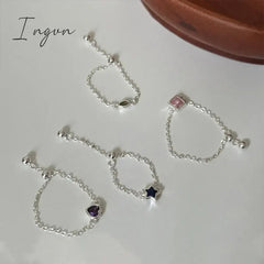 Kpop Star Crystal Zircon Rings Pink Girl Adjustable Chain Ring for Women Wedding Engagement Rings Y2K Rings Aesthetic Jewelry