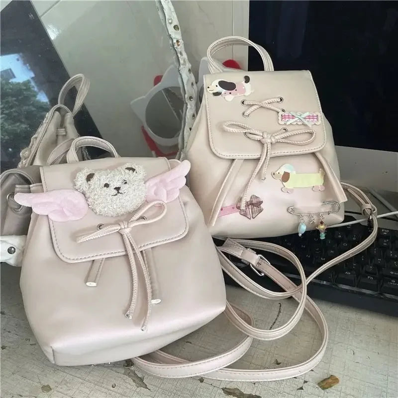 Ingvn  Y2k Backpack Women Fashion Cartoon Bear Spice Girls Backpacks for Ladies Pink Casual Versatile Design Drawstring Bag
