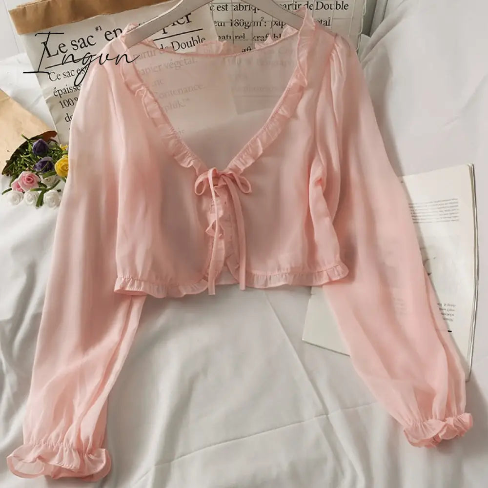 Ingvn - Fashion Women Thin Coat Casual Lace Bow Summer Sun Protection Clothes Female Cardigan Shirt Clothing Tops Blouse For Woman Covers Blusa