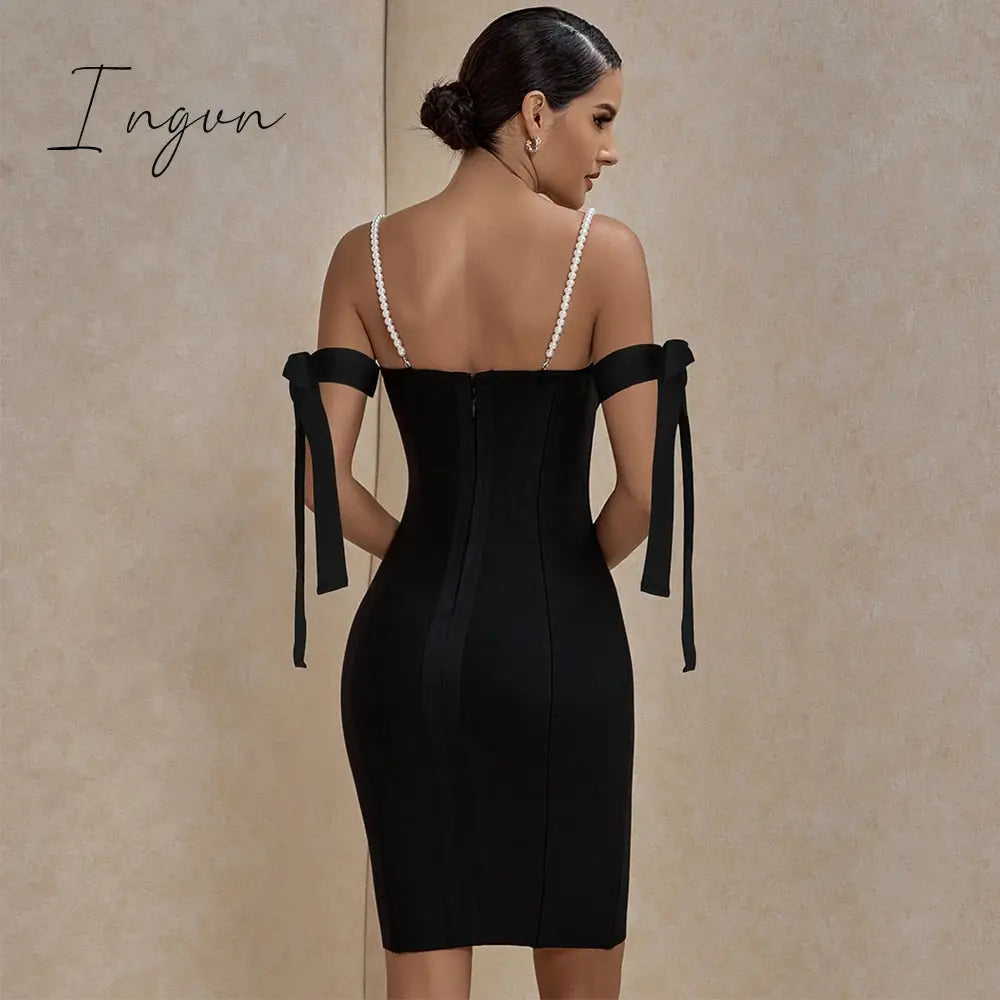 Ingvn - Bandage Dress summer women's Black Bodycon Dress Ladies purple white red Off Shoulder Sexy Club Party Dress evening Outfits