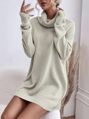 Cozy Solid Color Turtleneck Knit Dress - Versatile Casual Style - Long Sleeve, Soft Fabric, Figure-Hugging - Womens Winter Wardrobe Essential