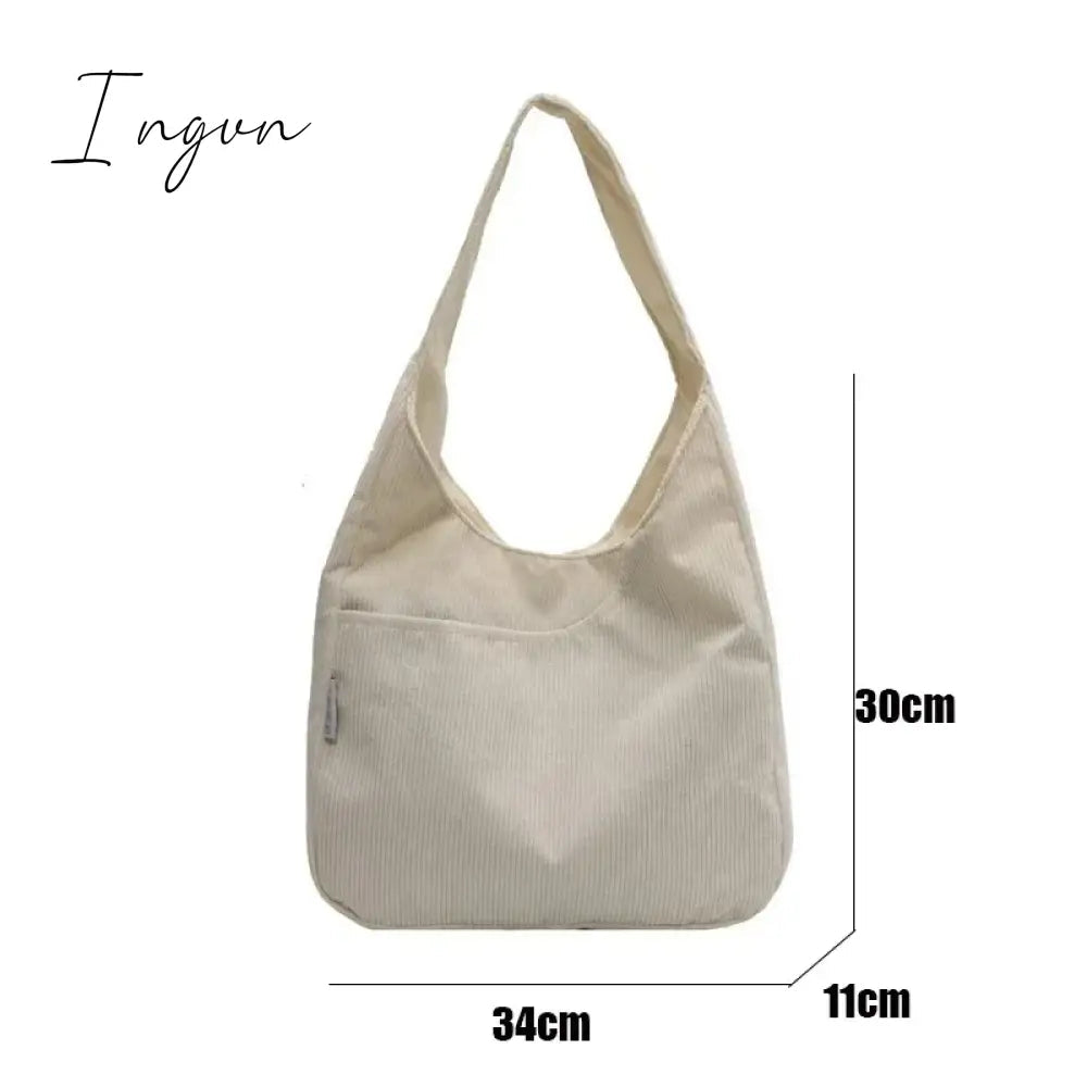 Ingvn - Canvas Shoulder Women's Tote Bag Corduroy Simple Casual Large Capacity Designer Handbags For Women Travel Solid Shopper Bag