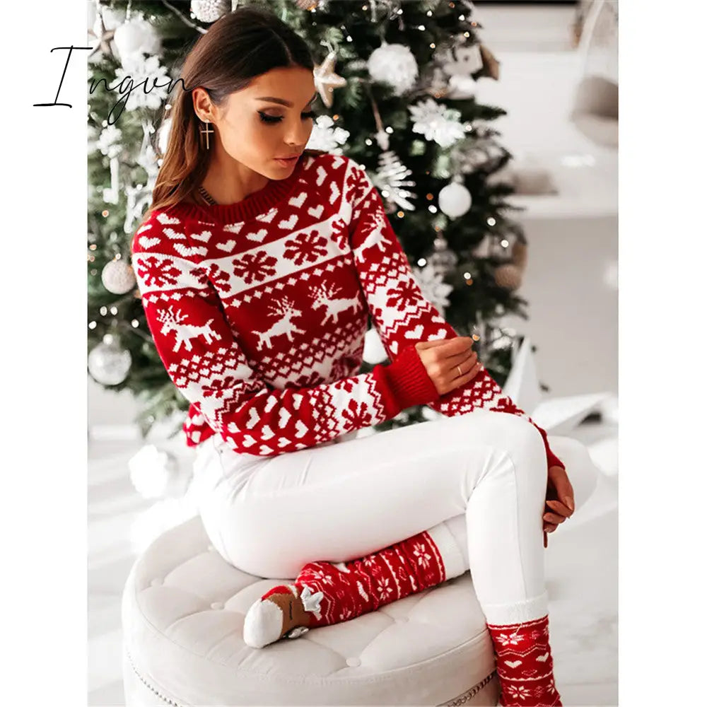 Ingvn - Fashion Autumn Winter Long Sleeve Loose Christmas Dresses Ladies Christmas Print A-line Mini Dress tops New Women