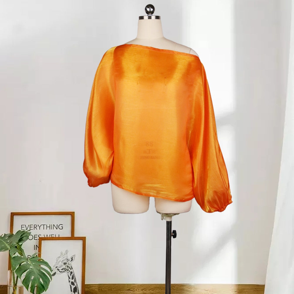 Women Blouse Off Shoulder Tops Shirt Transparent Long Lantern Sleeve Sexy See Through Spring Summer New Fashion Lady Dress 3XL