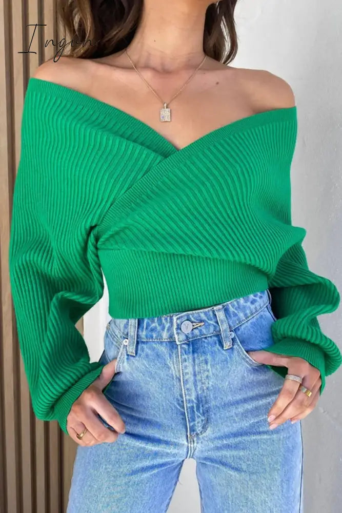Ingvn - Sexy Simplicity Solid Fold V Neck Tops