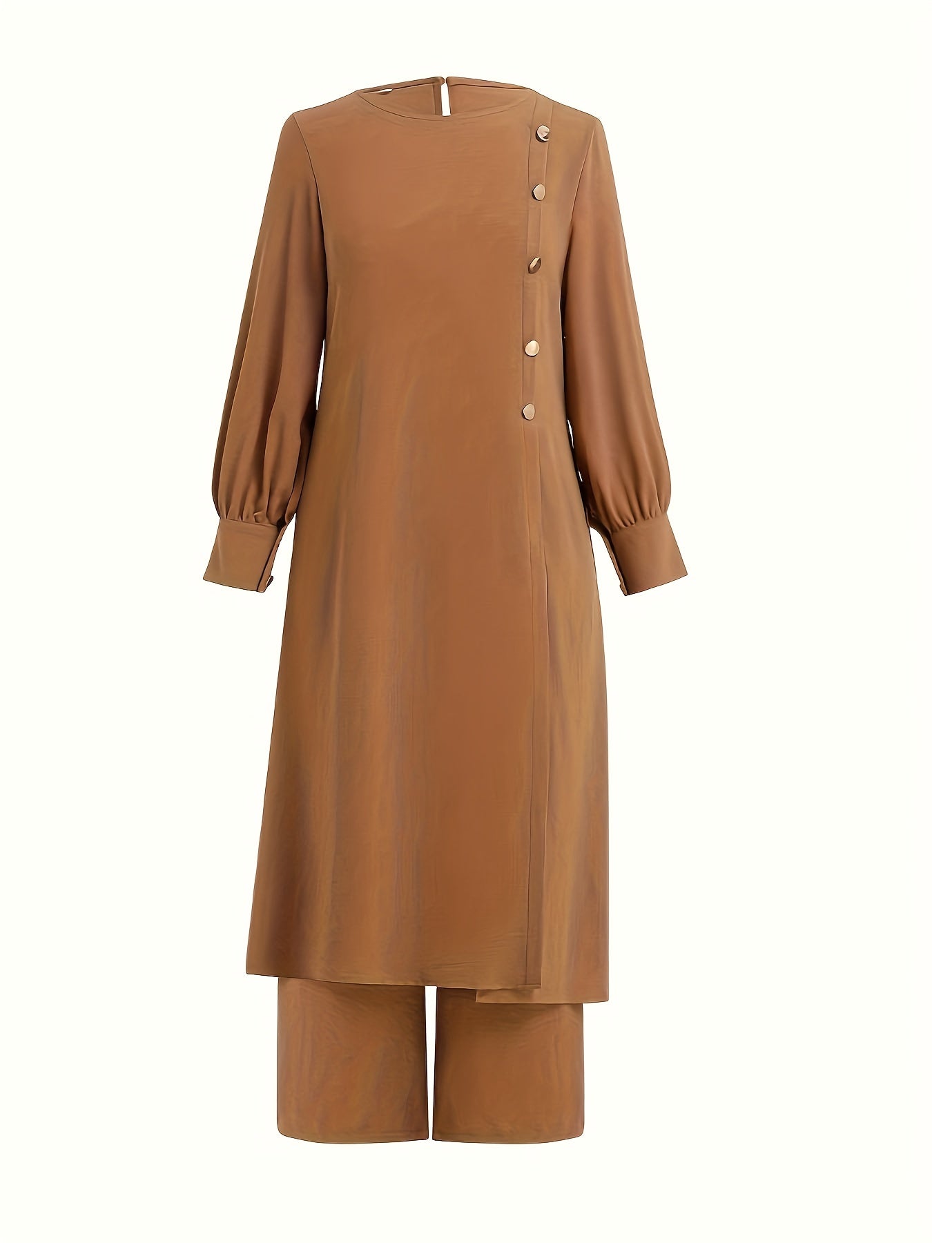 Two-piece Set, Elegant Solid Color Long Sleeve T-shirt & Loose Pants Outfits, Women's Clothing