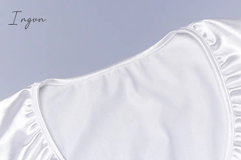 Ingvn - Satin Flare Long Sleeve 2 Two Piece Matching Set Women Crop Top Skirt Autumn Winter Birthday Fashion Sexy Clothes