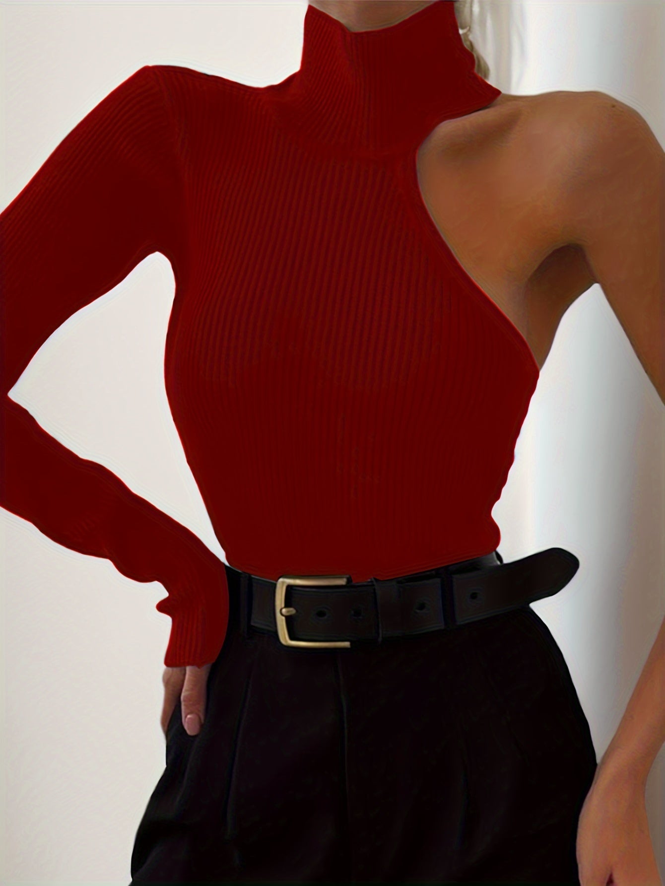 Chic Asymmetric One Shoulder Ribbed Knit Bodysuit - Long Sleeve, Sexy Style for Fall Winter - Form-Fitting, Versatile One Piece Womens Clothing