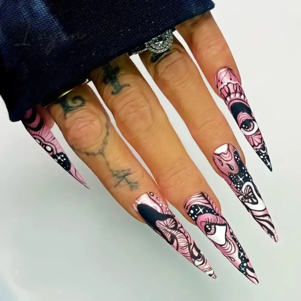 24Pcs 3D Long Almond False Nails Red Nude Ballet Stiletto Wearable Fake Nails MilkTea Color Jelly Full Cover Press On Nail Tips