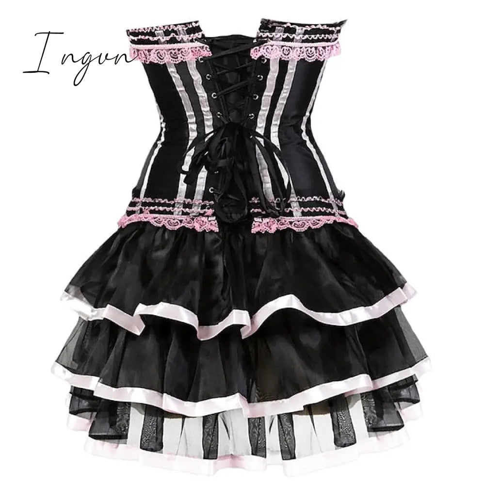 Ingvn - Women's Plus Size Corsets Halloween Country Bavarian Overbust Corset Corset Dresses Classic Retro Tummy Control Lace Stripe Waves Lace Up Nylon Polyester / Cotton Christmas Wedding Party / Bow