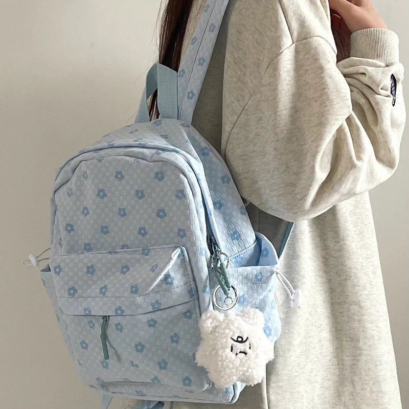 INGVN  Mini Japanese Sweet Floral Print Backpack Casual Y2k Aesthetic Preppy Schoolbags Women Kawaii All Match Backpacks for Students