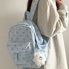 INGVN  Mini Japanese Sweet Floral Print Backpack Casual Y2k Aesthetic Preppy Schoolbags Women Kawaii All Match Backpacks for Students