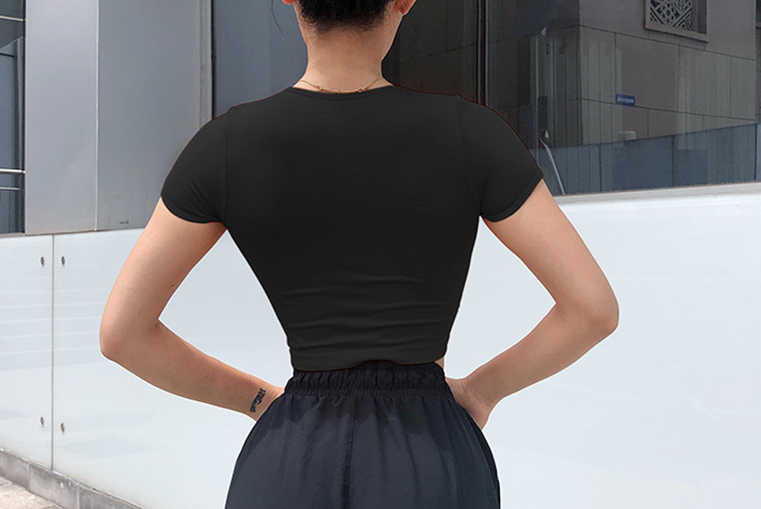 Solid Color Crop Top Women Yoga Shirts Short Sleeves Running Sport T Shirts Women Breathable Tight Gym Tops Yoga Top