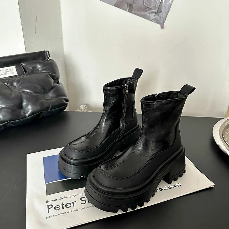 Ingvn  Vintage Punk Style Women Ankle Boots Fashion Modern Short Booties Ladies Elegant Thick Heels Botas Mujer