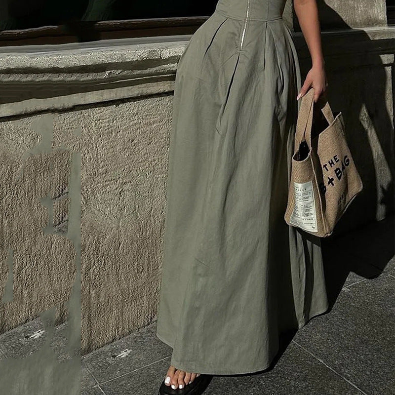 Pphmm 2000s fashion New Fashion Ladies Fashion Casual Sleeveless Solid Color Waist Dress