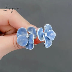 New Trendy Cute Blue Red Flowers Earrings for Women Exquisite S925 Silver Needle Studs Sweet Elegant Party Jewelry Gifts