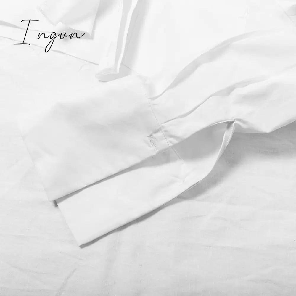 Ingvn - Sexy Crop Top Tassel Solid Color Shirt For Women Lapel Collar Long Sleeve Loose Oversized Shirts Female New