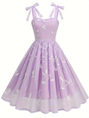New Women'S Embroidered Mesh Tie-Up Dress
