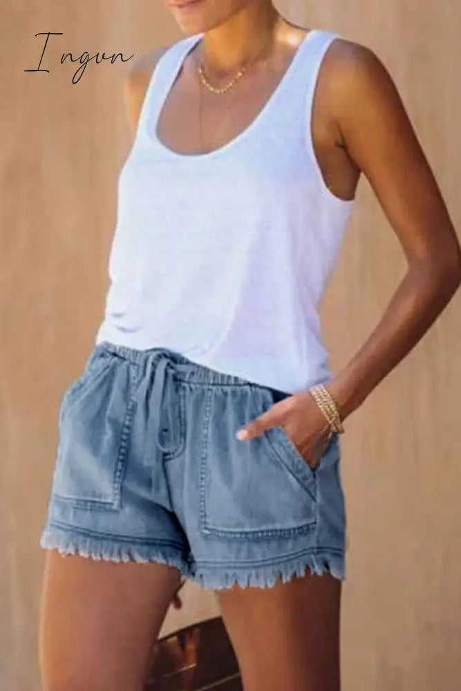 Ingvn - Adjustable Tassel Pockets Design Denim Shorts(3 Colors)