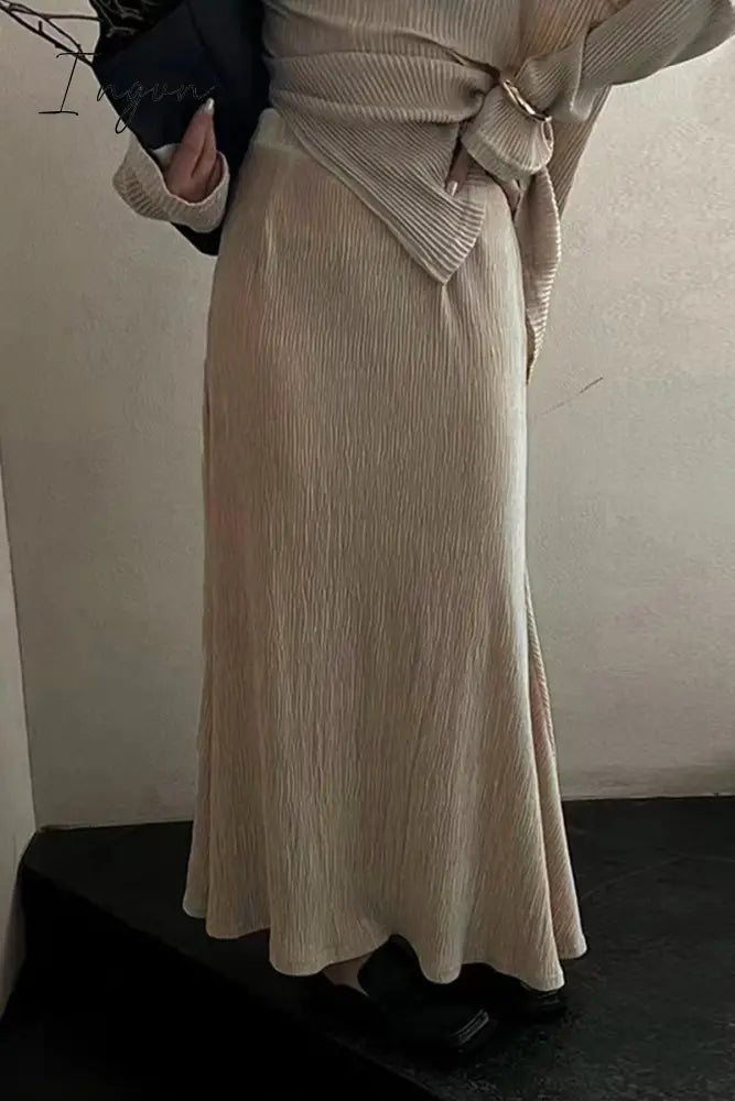 Ingvn - Elegant Solid Fold High Waist Solid Color Bottoms