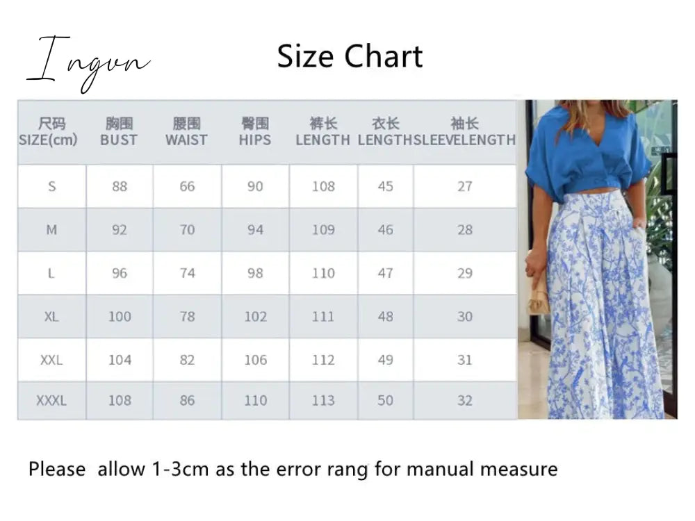 Ingvn - 2023 Fashion Summer Autumn Two Piece Sets Womens Fashion Sexy Mid Sleeve Shirt Elgant Floral Print Wide Leg Pant Suit Casual 2pcs Set Women