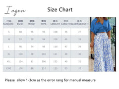 Ingvn - 2023 Fashion Summer Autumn Two Piece Sets Womens Fashion Sexy Mid Sleeve Shirt Elgant Floral Print Wide Leg Pant Suit Casual 2pcs Set Women