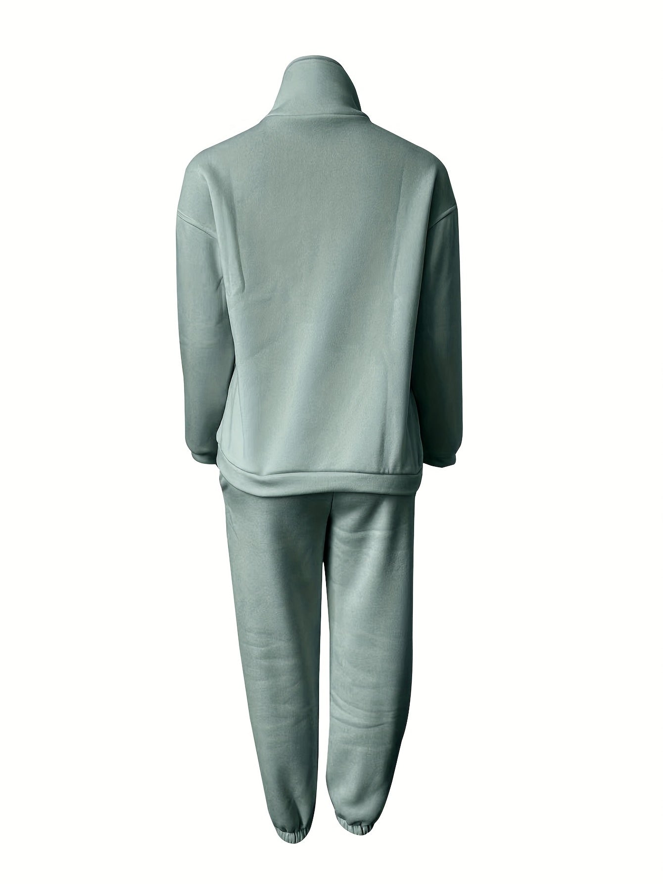 Casual Matching Two-piece Set, Zip Up Sweatshirt & Solid Sweatpants Outfits, Women's Clothing