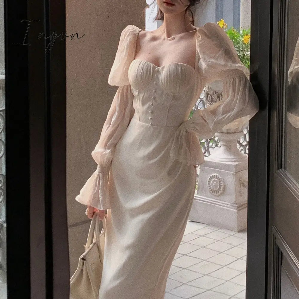 Ingvn - Summer Autumn New Women Fashion Elegant Puff-Sleeve Midi Corset Dresses Evening Prom Female Party Lady Clothes Vestdios
