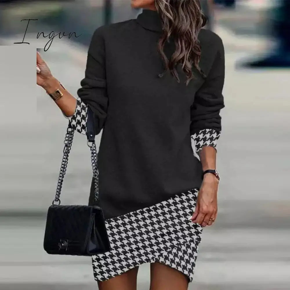 Ingvn - Fall Ladies Dress Fashion Print Sexy One-shoulder Irregular Dress Casual Commuter Temperament Elegant Ladies Dress