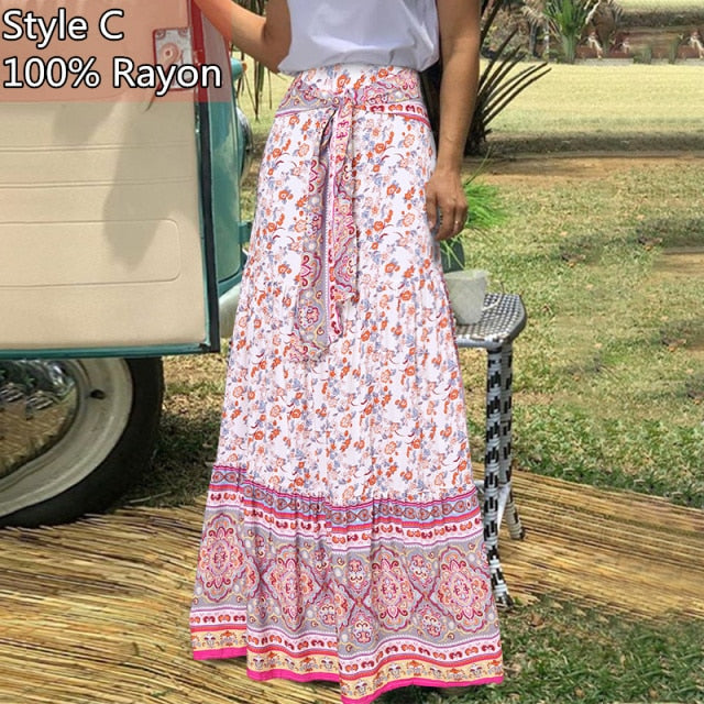 Long Skirts Women  Autumn Celmia Vintage High-Waist Female Skirts Casual Plaid Check Loose Printed Belted Pleated Maxi Skirt