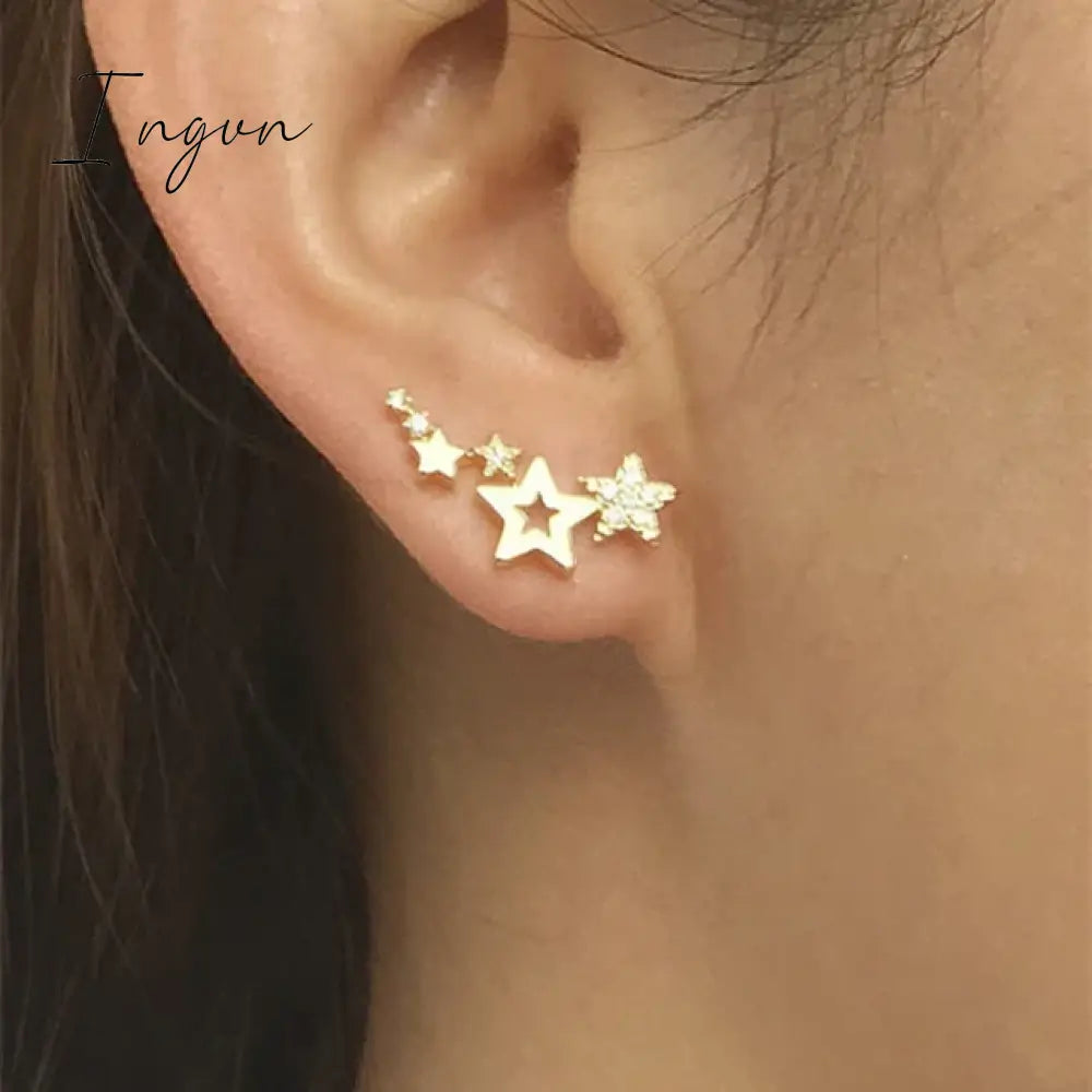 New Imitation Pearl Stud Earrings for Women Geometric Crystal Zircon Stars Earring Girls Birthday Party Banquet Jewelry