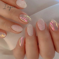 24Pcs Cute Oval False Nails Reusable And Adhesives Aesthetic False Almond Nails Complete Nail Kit Acrylic Press On Set For Gel
