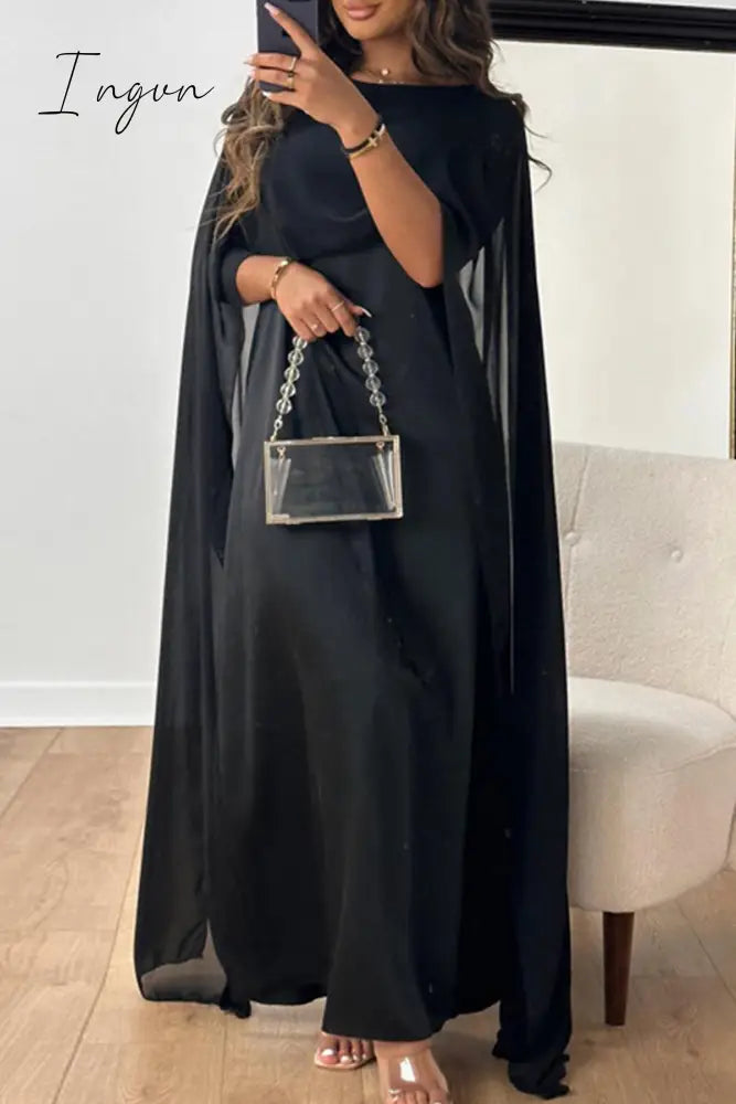 Ingvn - Elegant Solid Patchwork Zipper O Neck Long Dress Dresses