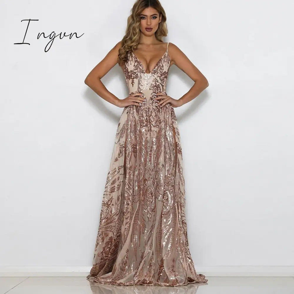 Ingvn - 2023 See Through Mesh Tulle Evening Prom Dress Party Night Backless Floor Length Lace Flower Embroidery Summer Maxi Dress Women