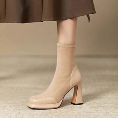 Ingvn  Vintage Women Ankle Boots Fashion Elegant Side Zippers Shoes Autumn Winter Thick Heel Laides Modern Short Booties