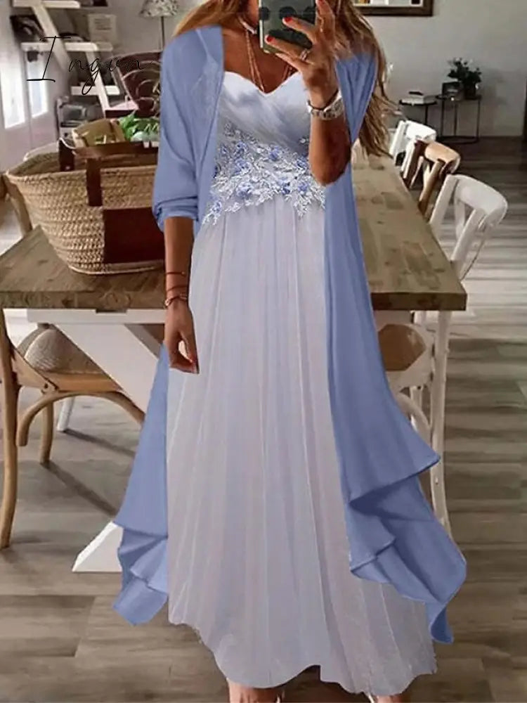 Ingvn - Women's Casual Dress Dress Set Two Piece Dress Long Dress Maxi Dress Purple Brown Green Half Sleeve Flower Print Summer Spring V Neck Fashion Vacation 2023 S M L XL XXL 3XL