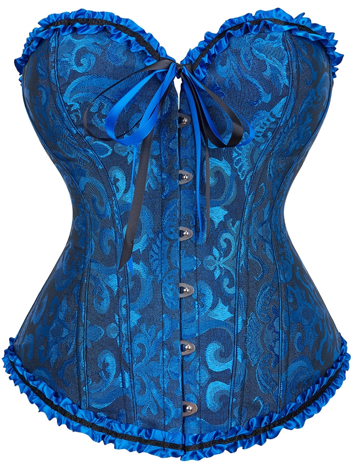 Flirty Ruffle Strapless Corset Bustier - Firm Tummy Control with Lace-Up Back - Luxurious Jacquard Womens Shapewear