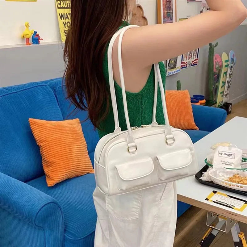 INGVN  Luxury Design Korean Vintage Trendy Shoulder Bags Fashion Casual All Match Handbags Women Y2k Streetwear Chic Solid Underarm Bag
